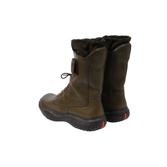 Prada AW99 Runway Square Toe Derby Boot UK10 US11 Green Nylon Leather Chunky Sol - Picture 5 of 12